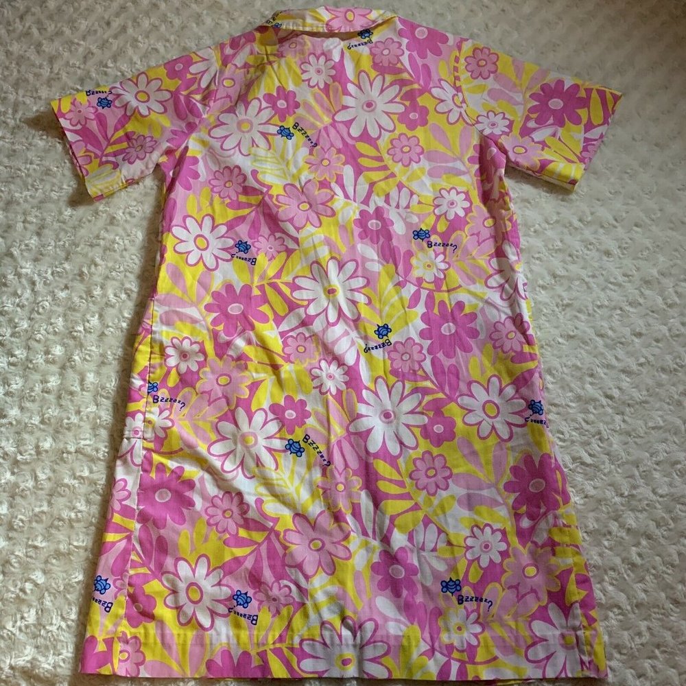 Bees Ladies Snap Front House Coat Yellow Pink Flowers Floral Vintage - Picture 9 of 9